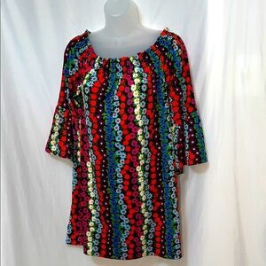Trina Turk Off the Shoulder Multicolor Floral Bell Sleeve Tunic Dress Size small